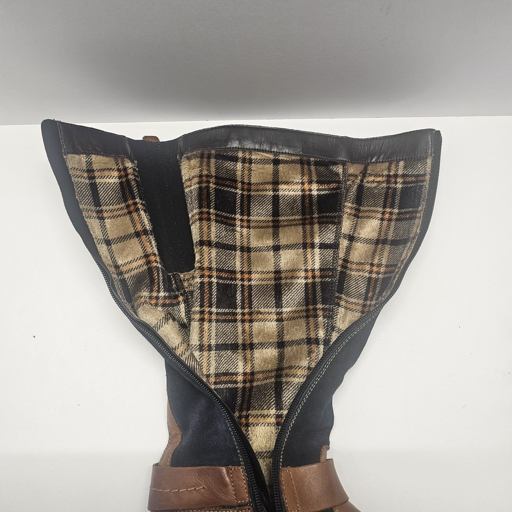 Remonte Knee High Leather/Blue Suede Boot- Plaid Inner Lining Size 36 EU/5.5 US - Picture 10 of 14